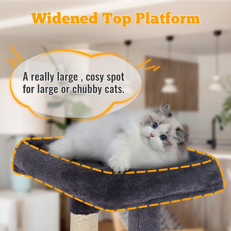 FDW | 37.8" Cat Tree Tower | Dark Gray | Multi-Level Indoor Activity Center with Sisal Scratching Posts, Condos, Plush Perches, Hanging Cat Toys | Sturdy, Easy to Assemble | for Kittens & Adult Cats - Image 2