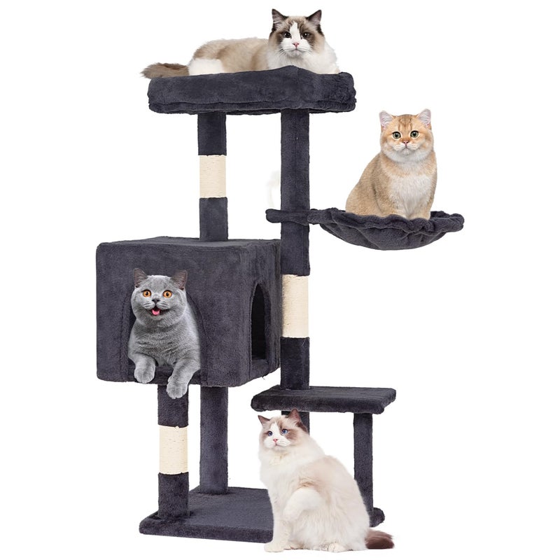 FDW | 37.8" Cat Tree Tower | Dark Gray | Multi-Level Indoor Activity Center with Sisal Scratching Posts, Condos, Plush Perches, Hanging Cat Toys | Sturdy, Easy to Assemble | for Kittens & Adult Cats - Image 1