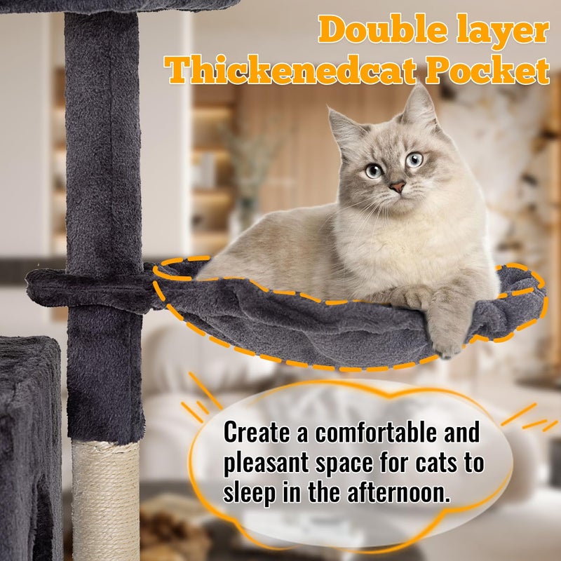FDW | 37.8" Cat Tree Tower | Dark Gray | Multi-Level Indoor Activity Center with Sisal Scratching Posts, Condos, Plush Perches, Hanging Cat Toys | Sturdy, Easy to Assemble | for Kittens & Adult Cats - Image 3