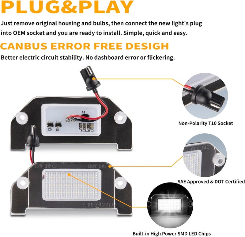 Gempro LED License Plate Lights for Dodge Charger Challenger Avenger Magnum Dart - 6000K White - Image 3