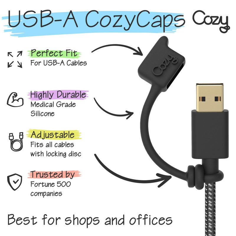Cozy [4-Pack] USB Caps/Covers/Tether for USB A Cables with Dust Protection, Protects During Travel, Portable, Designed (USB A Black) - Image 4