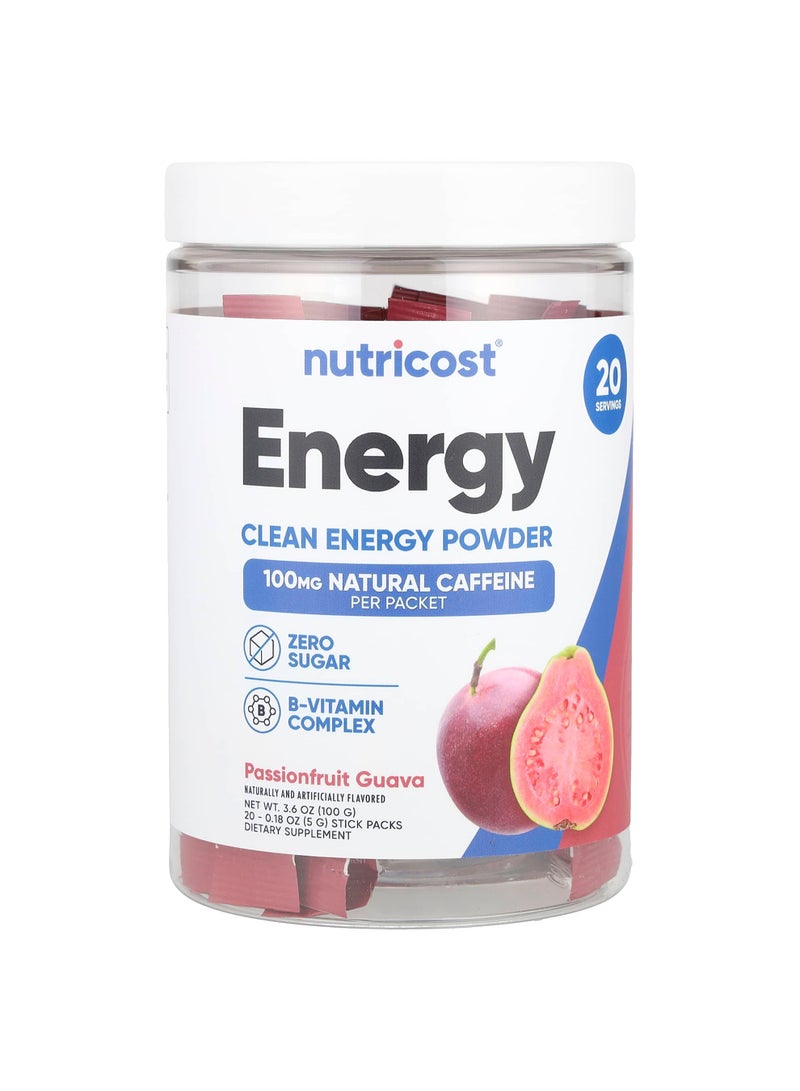Energy, Clean Energy Powder, Passionfruit Guava, 20 Stick Packs, 0.18 oz (5 g) Each