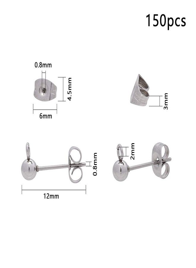 UNICRAFTALE 150pcs (75 Pairs) Ball Post Earring Kit - 304 Stainless Steel Ear Stud Findings With Loop and Ear Nuts - 0.8mm Pin for DIY Earring Making - 7.4x7.2x1.7cm, Hole 2mm - Image 4