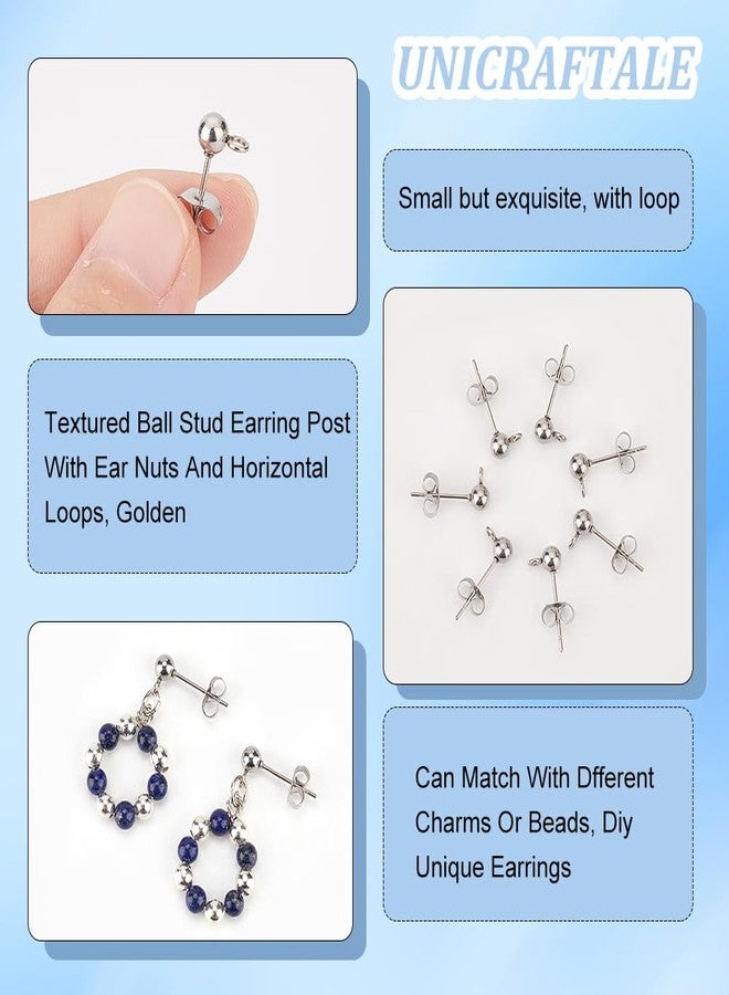 UNICRAFTALE 150pcs (75 Pairs) Ball Post Earring Kit - 304 Stainless Steel Ear Stud Findings With Loop and Ear Nuts - 0.8mm Pin for DIY Earring Making - 7.4x7.2x1.7cm, Hole 2mm - Image 5