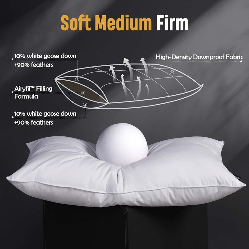 DOWNSTORIA Feather Down Pillow Standard Size Set of 2 Pack, 100% Cotton Hotel Collection Bed Pillows for Sleeping, Down Surrounded Soft Medium Firm Pillows for Side Back Stomach Sleepers 20" x 26" - Image 3
