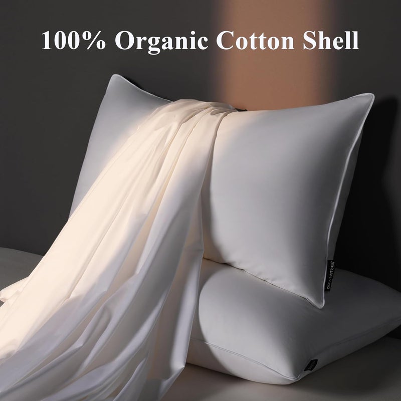 DOWNSTORIA Feather Down Pillow Standard Size Set of 2 Pack, 100% Cotton Hotel Collection Bed Pillows for Sleeping, Down Surrounded Soft Medium Firm Pillows for Side Back Stomach Sleepers 20" x 26" - Image 4