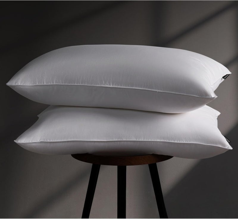 DOWNSTORIA Feather Down Pillow Standard Size Set of 2 Pack, 100% Cotton Hotel Collection Bed Pillows for Sleeping, Down Surrounded Soft Medium Firm Pillows for Side Back Stomach Sleepers 20" x 26" - Image 1
