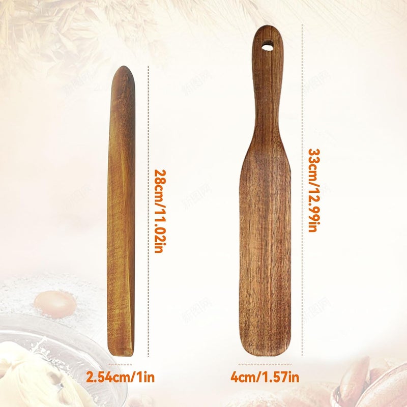 Sywan Wooden Sourdough Bread Mixing Stir Stick, 11 Inch/ 13 inch Food Sourdough Spatula Skinny Spurtle Acacia Wooden Sourdough Bread Making Tool Wooden Paddle Stirring Stick for Kitchen Cooking - Image 2