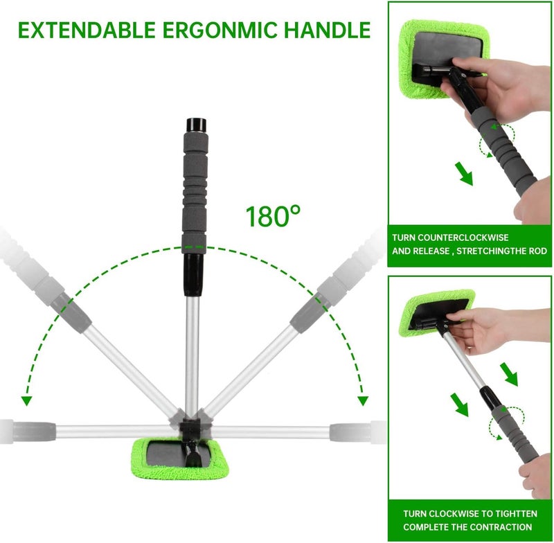MAKINGTEC Extendable Microfiber Windshield Cleaning Tool with Reusable Cloths - Image 3