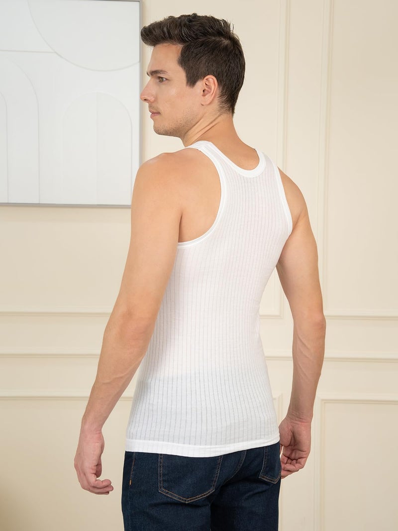 Lux Cozi Men's Pack of 2 White Premium Cotton Round Neck Vest (Size : 80cm) - Image 3
