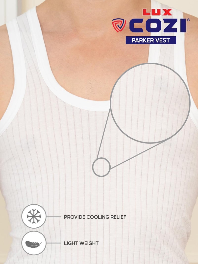 Lux Cozi Men's Pack of 2 White Premium Cotton Round Neck Vest (Size : 80cm) - Image 2