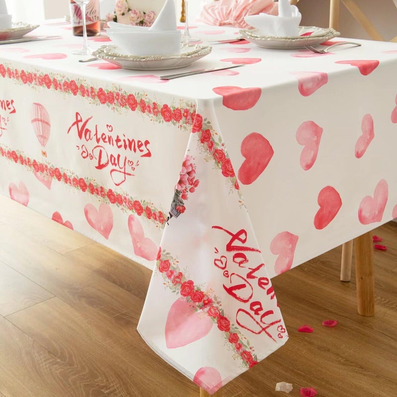 Karseteli Rectangle Valentine's Day Tablecloth, Happy Valentine's Day Truck with Roses Table Cloth, Washable Holiday Microfiber Table Cover for Party Picnic Dinner Decor, 60 Inch x 84 Inch - Image 5