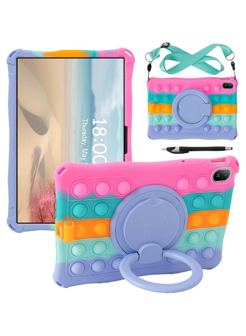 VKL Case Compatible with Huawei MatePad SE 11 (2024) 11-inch Case with 360° Rotatable Stand, Lightweight Soft Silicone Shockproof Cover with Pen and Shoulder Strap (Colorful Pink) - Image 1