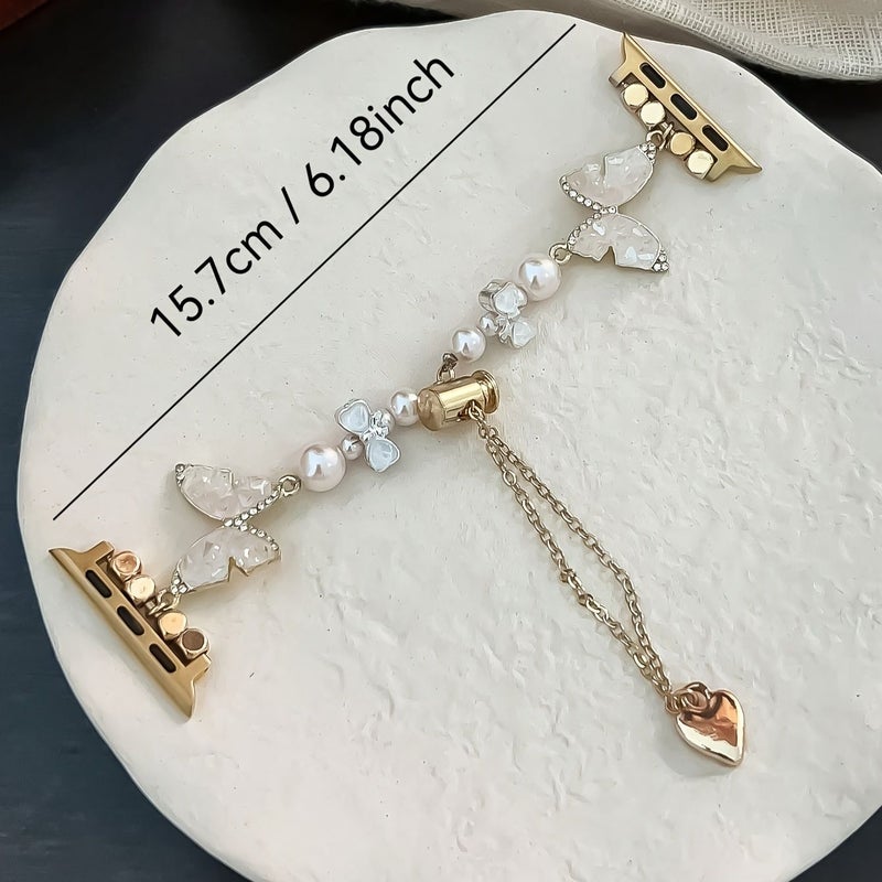 Women Butterfly Ice Blue Crushed Pearl Metal Watch Band 38mm 40mm 41mm 42mm iWatch Strap - Image 2