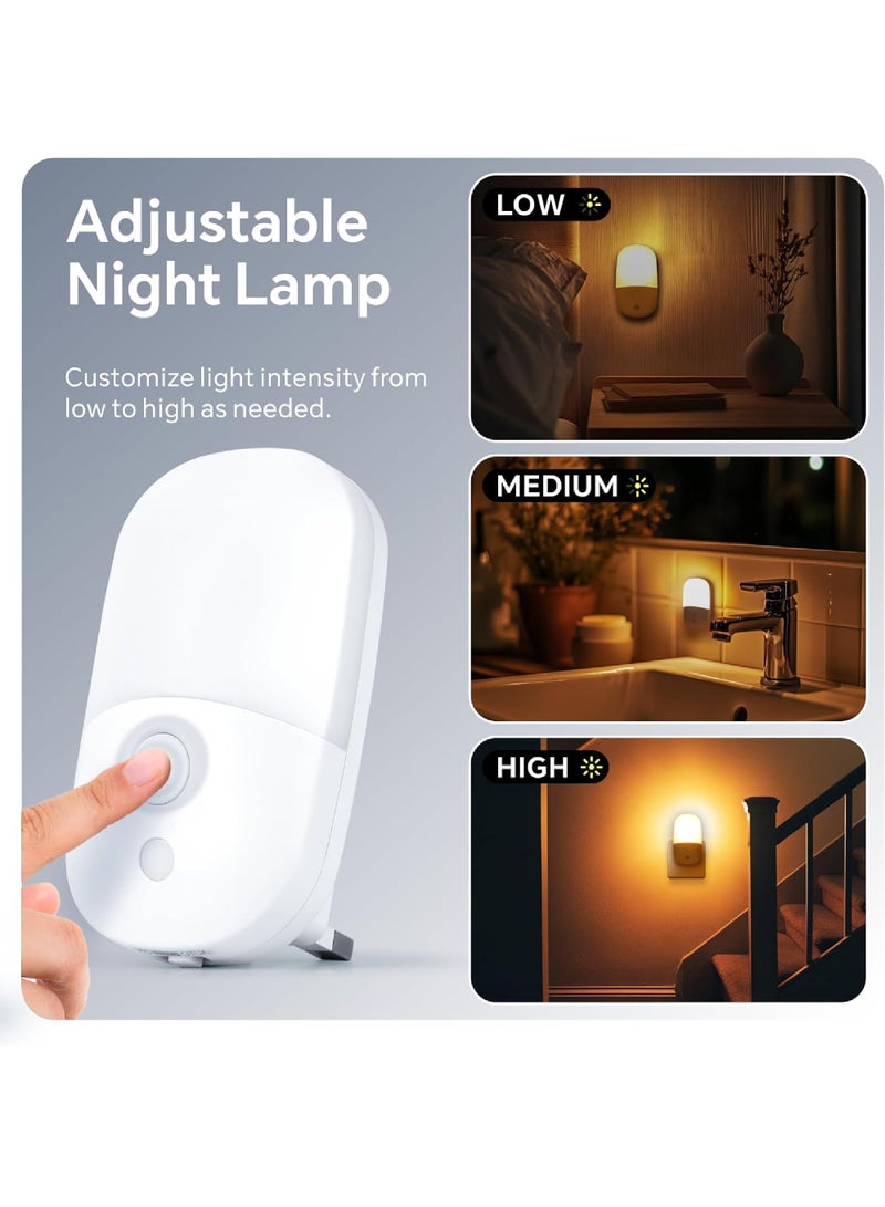 Rock Pow LED Night Light 2700K 2PCS, Night Lights with 3 Adjustable Brightness Modes Smart Light Sensor 0.5W Warm Yellow Light UK Plug Night Lamp for Bathroom Corridor Bedroom Staircase (Ellipse) - Image 4