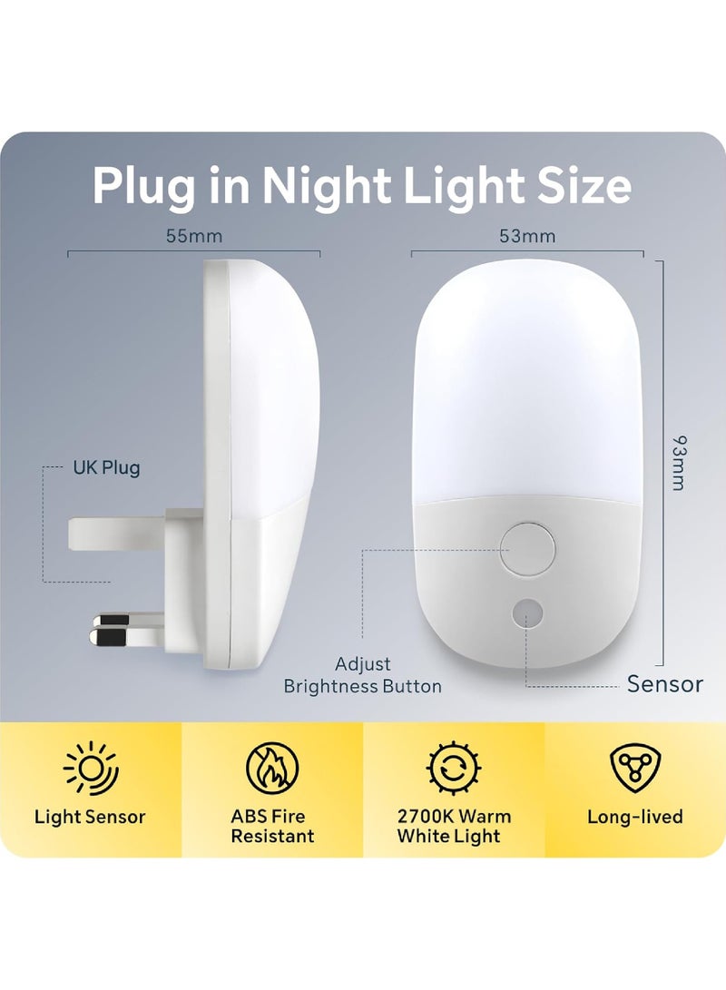 Rock Pow LED Night Light 2700K 2PCS, Night Lights with 3 Adjustable Brightness Modes Smart Light Sensor 0.5W Warm Yellow Light UK Plug Night Lamp for Bathroom Corridor Bedroom Staircase (Ellipse) - Image 2