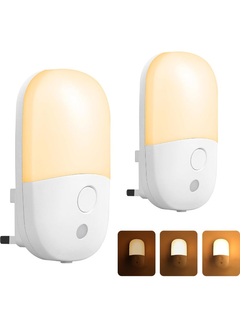 Rock Pow LED Night Light 2700K 2PCS, Night Lights with 3 Adjustable Brightness Modes Smart Light Sensor 0.5W Warm Yellow Light UK Plug Night Lamp for Bathroom Corridor Bedroom Staircase (Ellipse) - Image 1