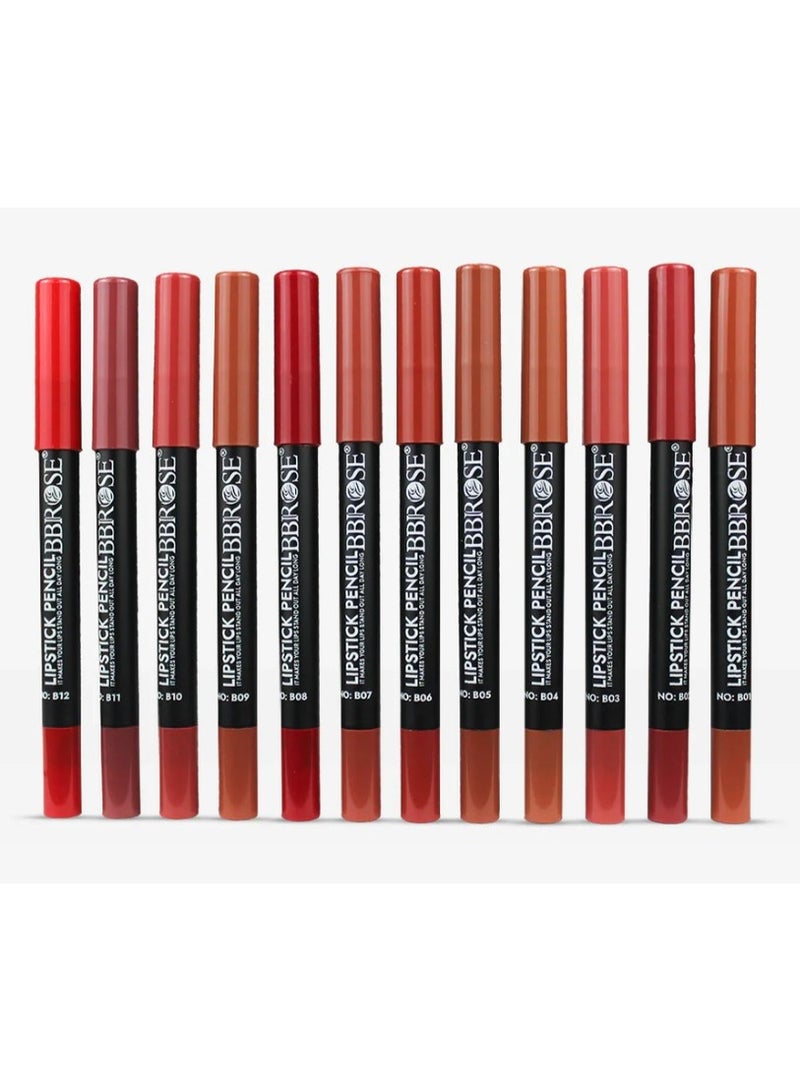 12 pcs Lipstick Pencil set – Intense Colors & Comfort Wear.