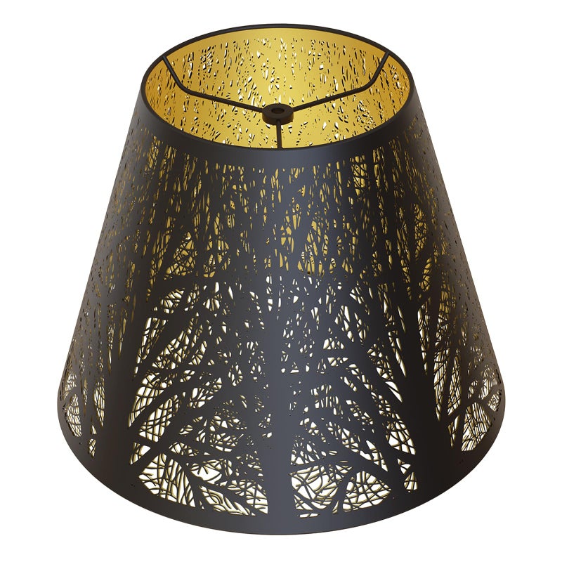 ALUCSET Metal Small Lamp Shade Etched Forest 5" Top X 9" Bottom X 7" High, ALUCSET Small Lampshade, Table Lamps Replacement Shade, Spider Fitter Black Outside Gold Inside Metal Etched Lampshade - Image 1