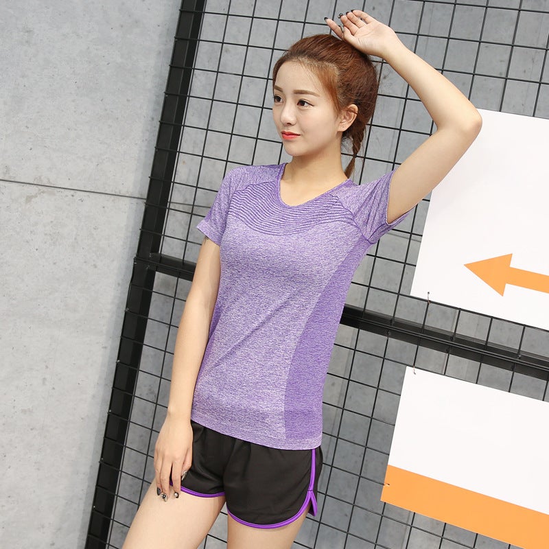 Generic Special offer sports short-sleeved shorts pants running fitness tight quick-drying breathable sweat-absorbent slim-fit top yoga clothes 0204 purple