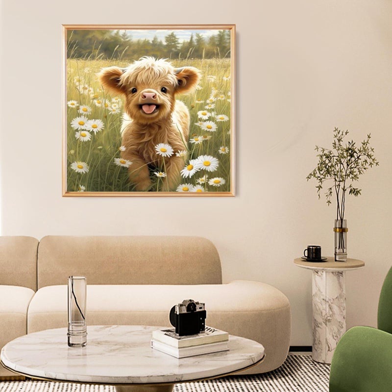 Fountor Cow Diamond Art Kits for Adults, Cute Cow Diamond Painting Kits with Round Diamonds, Flowers 5D Full Drill Diamond Art Canvas Painting Kit for Beginners Home Wall Decor 14" x 14" - Image 3