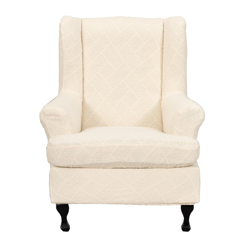 CRFATOP 2 Piece Stretch Wingback Chair Cover Jacquard Wing Chair Slipcovers Spandex Fabric Wingback Armchair Covers with Elastic Bottom for Living Room Bedroom Wingback Chair,C27 - Image 1
