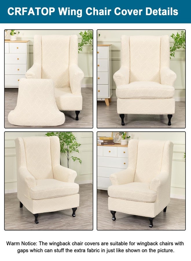 CRFATOP 2 Piece Stretch Wingback Chair Cover Jacquard Wing Chair Slipcovers Spandex Fabric Wingback Armchair Covers with Elastic Bottom for Living Room Bedroom Wingback Chair,C27 - Image 4