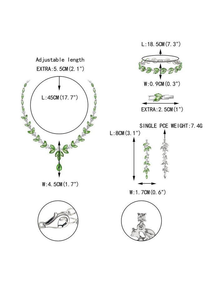EVER FAITH Austrian Crystal Bridal Bridesmaid Jewelry Sets, St Patricks Day Marquise Rhinestone Leaf Necklace Dangle Earrings Tennis Bracelet Set Light Green Silver-Tone  - Image 5