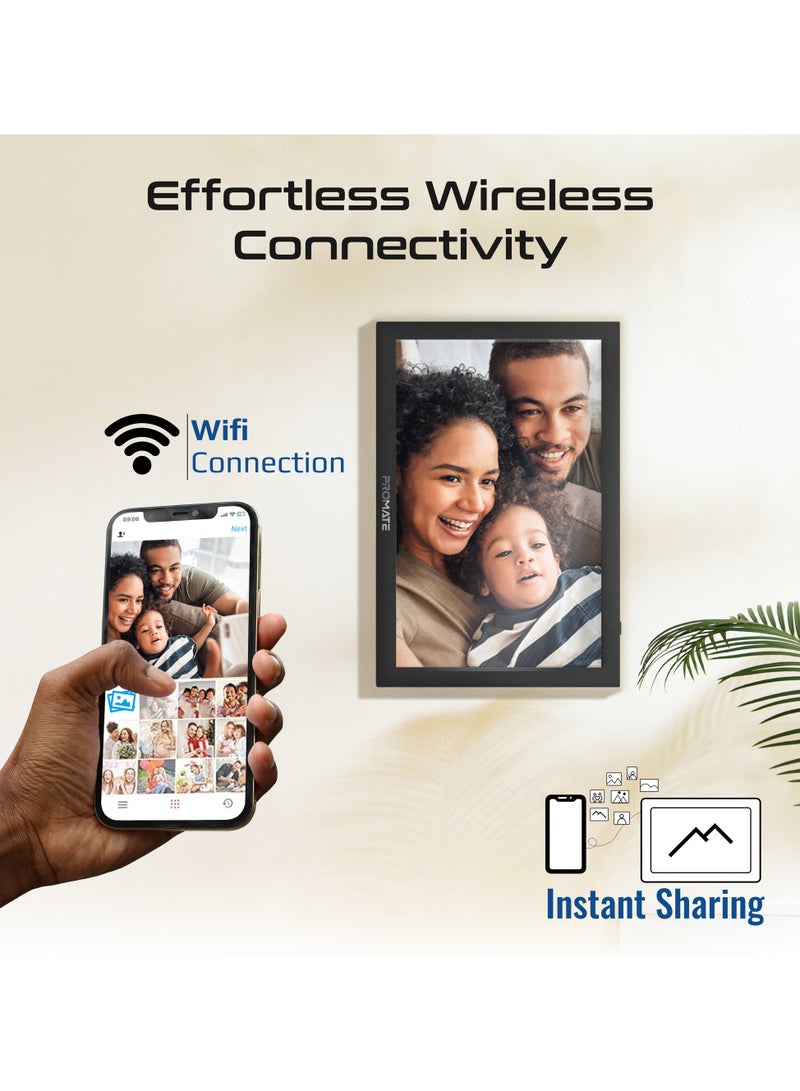 بروميت Full HD Digital Photo Frame With 10.1" Touch Screen, Wireless app Control, 16GB Storage, USB/TF Card Support, Dual Speakers, Multi Picture & Video Formats Compatibility, Memoria-10 Back - Image 4