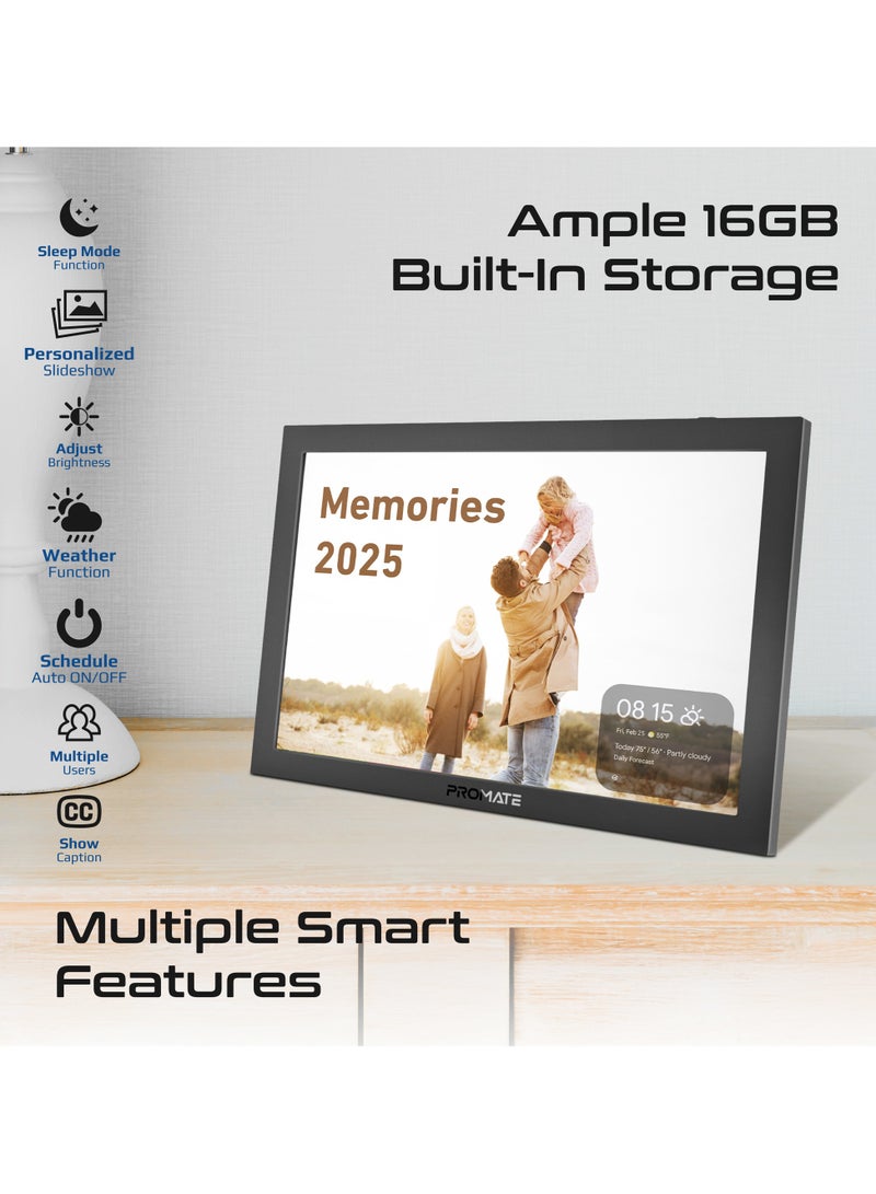 بروميت Full HD Digital Photo Frame With 10.1" Touch Screen, Wireless app Control, 16GB Storage, USB/TF Card Support, Dual Speakers, Multi Picture & Video Formats Compatibility, Memoria-10 Back - Image 3