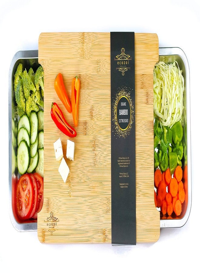 ecozoi Bamboo Cutting Board by Ecozoi with 2 Slide Out Drawers. Keep Meal Prep Organized With Organic Bamboo Wooden Chopping Station. Non-Slip Butcher Block with Juice Groove for Easy Cleaning - Image 1