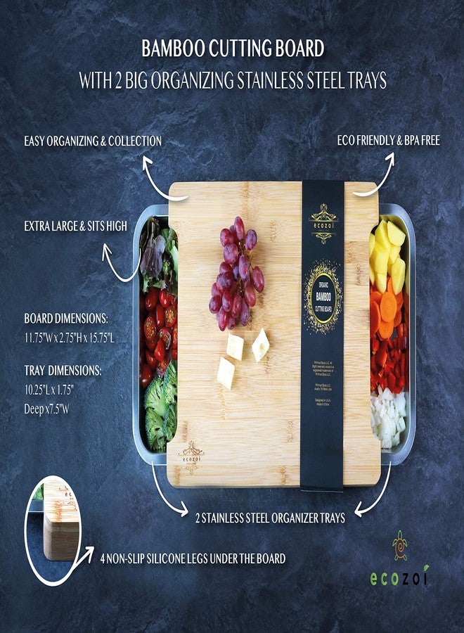 ecozoi Bamboo Cutting Board by Ecozoi with 2 Slide Out Drawers. Keep Meal Prep Organized With Organic Bamboo Wooden Chopping Station. Non-Slip Butcher Block with Juice Groove for Easy Cleaning - Image 5