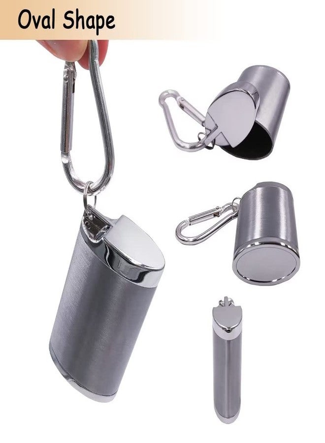 Hourwof Metal Portable Ashtray with Lid,Outdoor Pocket Ashtray for Cigarettes,Travel Ash Trays with Keychain,Oval Silver - Image 4