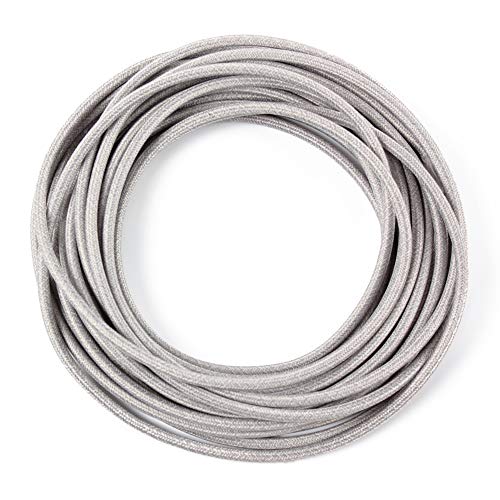 PRUNLLA 32.8ft Fabric Cloth Covered Round Wire,PRUNLLA Vintage 18/2 Industrial Electrical Lamp Cord, 18-Gauge Antique Style for Retro Lamp, DIY Projects (Grey and White) - Image 2
