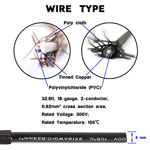 PRUNLLA 32.8ft Fabric Cloth Covered Round Wire,PRUNLLA Vintage 18/2 Industrial Electrical Lamp Cord, 18-Gauge Antique Style for Retro Lamp, DIY Projects (Grey and White) - Image 3