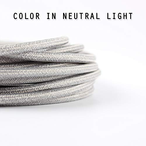 PRUNLLA 32.8ft Fabric Cloth Covered Round Wire,PRUNLLA Vintage 18/2 Industrial Electrical Lamp Cord, 18-Gauge Antique Style for Retro Lamp, DIY Projects (Grey and White) - Image 4