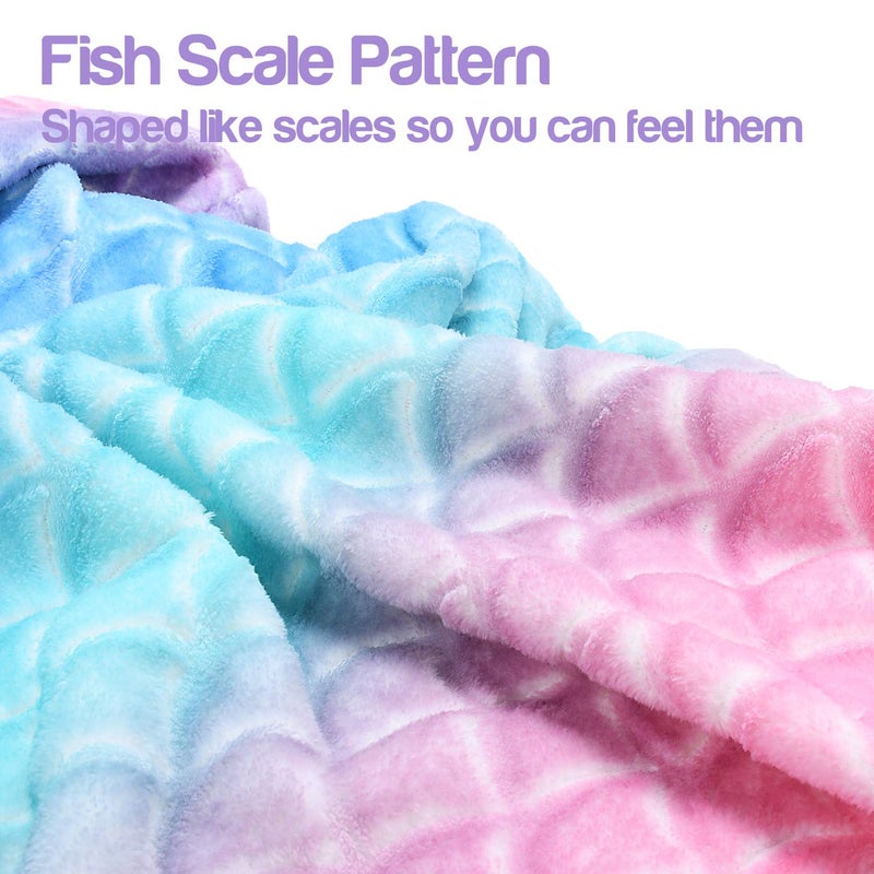 Catalonia Kids Mermaid Tail Blanket, Super Soft Plush Flannel Sleeping Snuggly Blanket for Girls, Rainbow Ombre, Fish Scale Pattern, Mermaid Gifts for Girls Birthday - Image 5