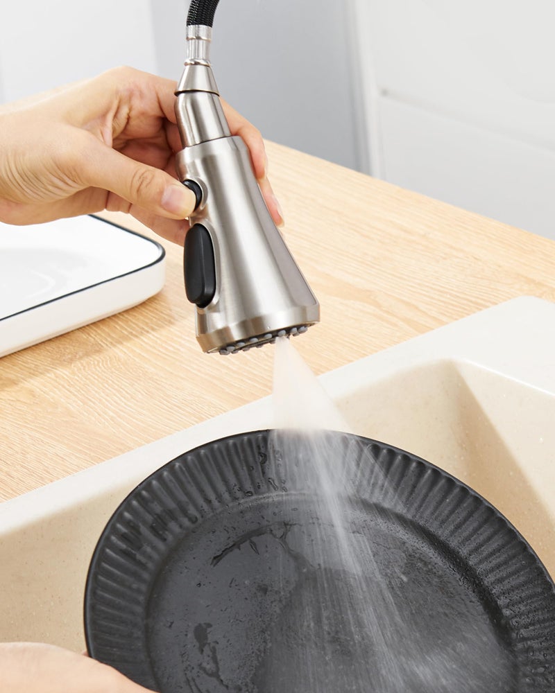 HEISOK Kitchen Faucet Head Replacement, 3-Function Pull Down Faucet Spray Head with 15 Adapters - Replacement Pull-Out Sink Spout Sprayer Nozzle, Brushed Nickel - Image 5