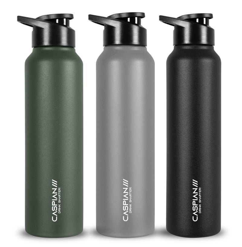 CASPIAN /// Hike ISI Certified Stainless Steel Water Bottle 1ltr.(Multicoloured, 1 Litre, Set of 3) | Leak Proof Sipper for Fridge Home Office Travel School Kids Boys Girls Adults Sports Gym| BPA Free - Image 1