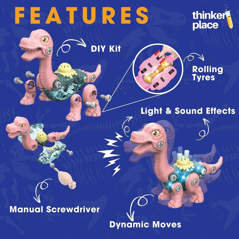 ThinkerPlace مجموعة الديناصور القابلة للانزلاق من ثينكر بليس - براشيوصور مع ضوء وصوت | تعلم عن الأحافير | ألعاب ديناصورات قابلة للتفكيك | بناء، لعب وتعلم | لعبة للأطفال من عمر 4 سنوات فما فوق | لعبة علمية وتعليمية - Image 2