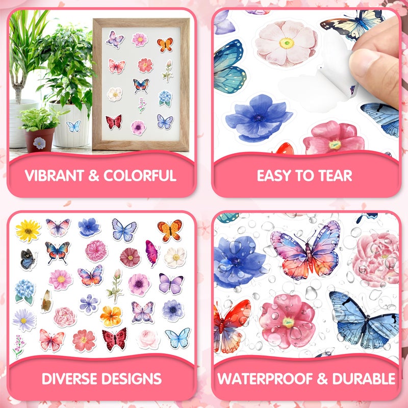 LINAYE 24 Sheets Butterfly Flower Stickers for Kids Adults, Spring Butterfly Flower Decorative Stickers Bulk for Crafts Envelops Scrapbooking, Butterfly Party Favors Supplies for Kids Classroom - Image 3