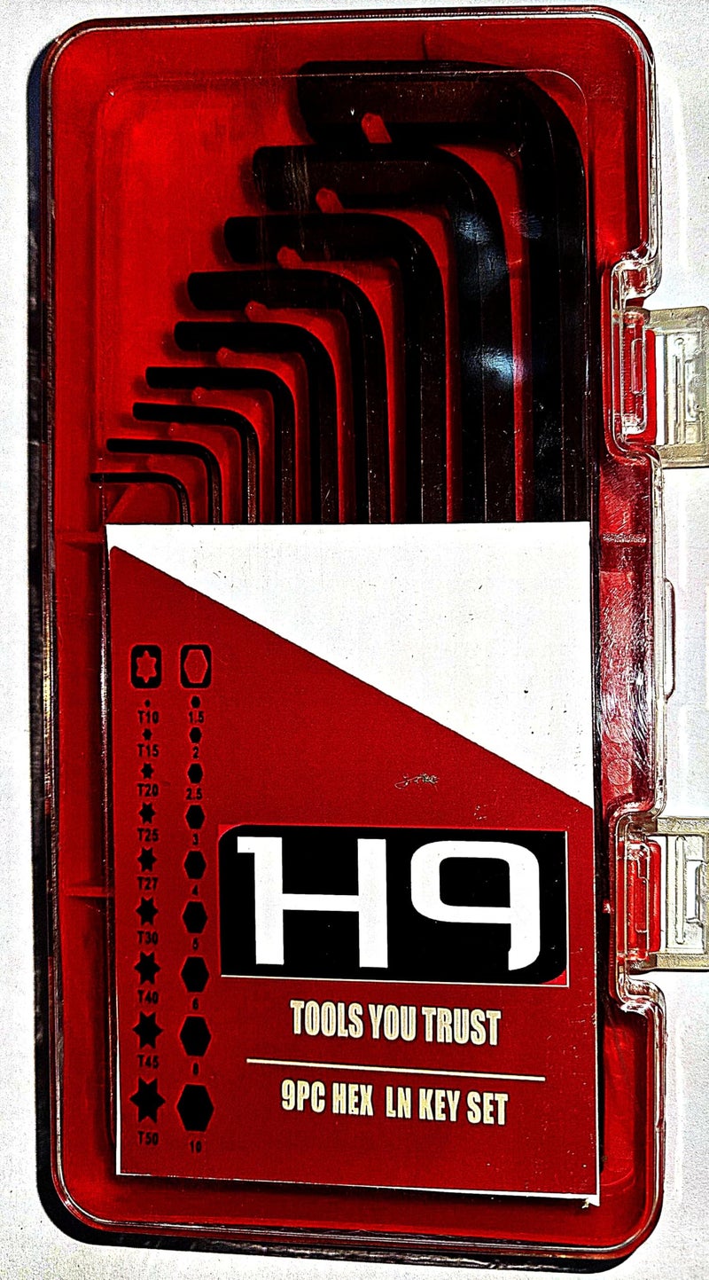 H9 9pcs Hex Allen Ln Key 8 inch Long Set, Heat treated, Ideal for Repair & Maintenance for Home & DIY Use. - Image 1