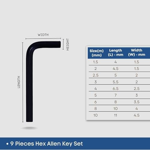 H9 9pcs Hex Allen Ln Key 8 inch Long Set, Heat treated, Ideal for Repair & Maintenance for Home & DIY Use. - Image 3