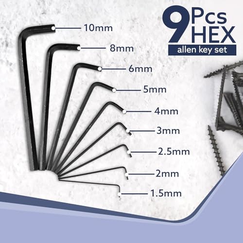 H9 9pcs Hex Allen Ln Key 8 inch Long Set, Heat treated, Ideal for Repair & Maintenance for Home & DIY Use. - Image 4