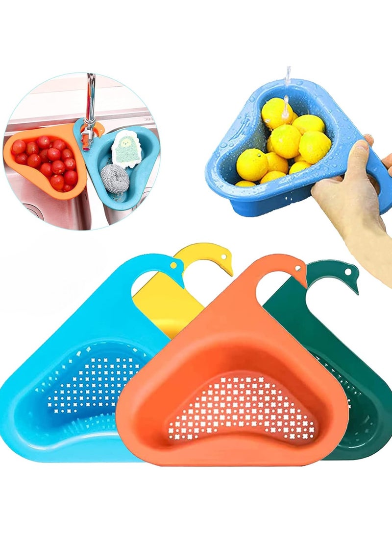 إيونتو مجموعة من 4 رفوف تصريف حوض المطبخ المثلثة على شكل بجعة، سلة بلاستيكية على شكل بجعة للأحواض المستديرة، رف فلتر صنبور معلق لبقايا الطعام، تصريف سريع ومنظم حوض المطبخ موفر للمساحة (ألوان عشوائية) - Image 1