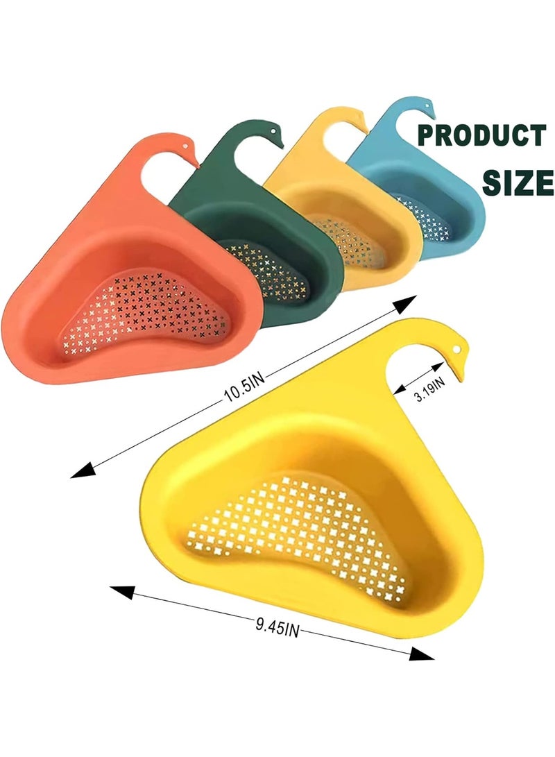 إيونتو مجموعة من 4 رفوف تصريف حوض المطبخ المثلثة على شكل بجعة، سلة بلاستيكية على شكل بجعة للأحواض المستديرة، رف فلتر صنبور معلق لبقايا الطعام، تصريف سريع ومنظم حوض المطبخ موفر للمساحة (ألوان عشوائية) - Image 2