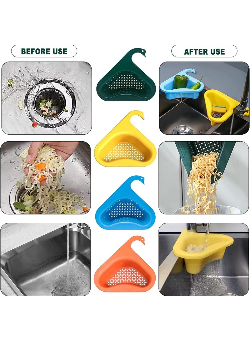 إيونتو مجموعة من 4 رفوف تصريف حوض المطبخ المثلثة على شكل بجعة، سلة بلاستيكية على شكل بجعة للأحواض المستديرة، رف فلتر صنبور معلق لبقايا الطعام، تصريف سريع ومنظم حوض المطبخ موفر للمساحة (ألوان عشوائية) - Image 4