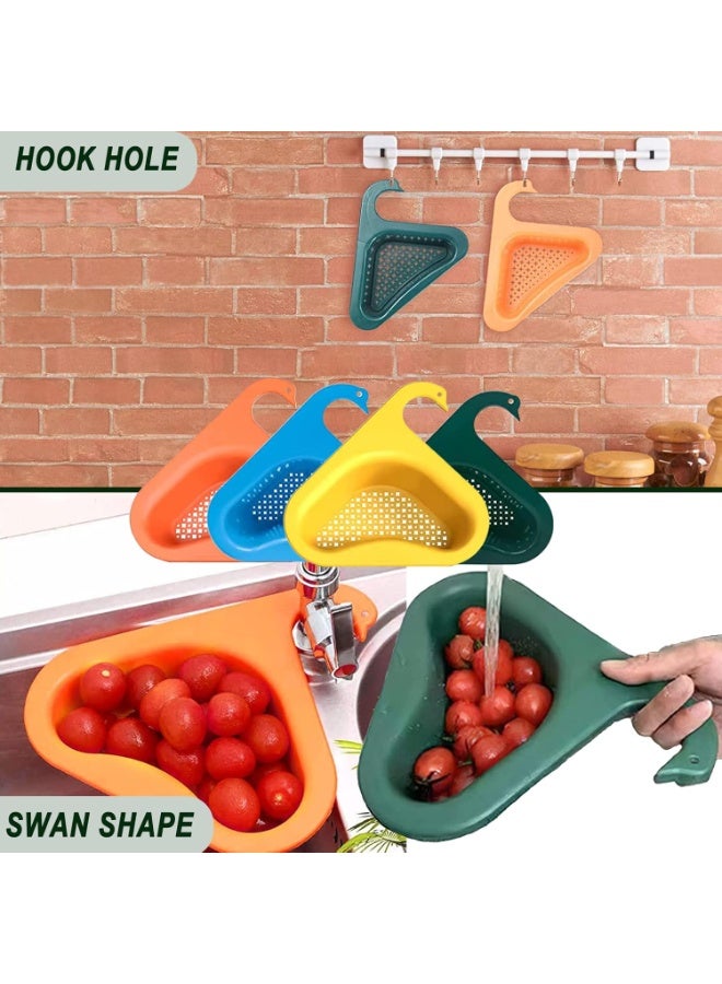 إيونتو مجموعة من 4 رفوف تصريف حوض المطبخ المثلثة على شكل بجعة، سلة بلاستيكية على شكل بجعة للأحواض المستديرة، رف فلتر صنبور معلق لبقايا الطعام، تصريف سريع ومنظم حوض المطبخ موفر للمساحة (ألوان عشوائية) - Image 3