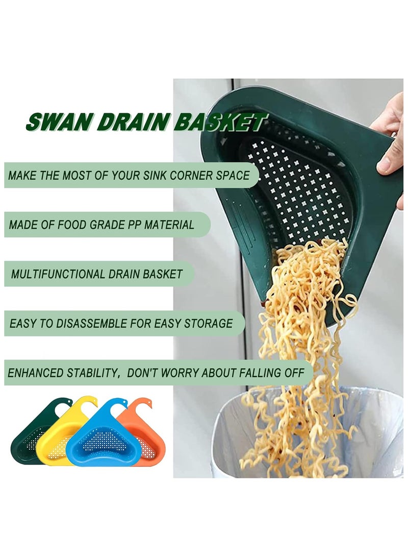 إيونتو مجموعة من 4 رفوف تصريف حوض المطبخ المثلثة على شكل بجعة، سلة بلاستيكية على شكل بجعة للأحواض المستديرة، رف فلتر صنبور معلق لبقايا الطعام، تصريف سريع ومنظم حوض المطبخ موفر للمساحة (ألوان عشوائية) - Image 5