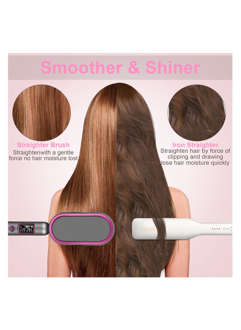 SYOSI - SYOSI Hair Straightener Brush, Salon Styler Hair Dryer and Volumizer Ceramic Heating Ionic Hair Straightener Comb 13 Heat Setting & LED Screen & Anti-Scald & Auto-Off for Home Travel Salon - Image 1